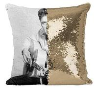 Fabulous Coussin avec Housse Sequin - Paillettes Doré Elvis Presley Chanteur 7 [40 x 40 cm] Doré G