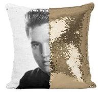 Fabulous Coussin avec Housse Sequin - Paillettes Doré Elvis Presley Chanteur 9 [40 x 40 cm] Doré G