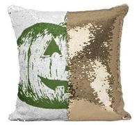 Fabulous Coussin avec Housse Sequin - Paillettes Doré Halloween Citrouille Effrayante Verte [40 x 40 cm] Doré G