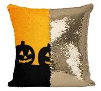 Fabulous Coussin avec Housse Sequin - Paillettes Doré Halloween Citrouilles Orange [40 x 40 cm] Doré G
