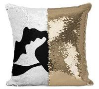 Fabulous Coussin avec Housse Sequin - Paillettes Doré Halloween Sorciere Balai Silhouette [40 x 40 cm] Doré G