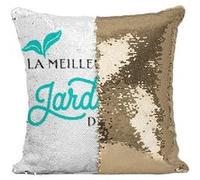 Fabulous Coussin avec Housse Sequin - Paillettes Doré La Meilleure Jardiniere du Monde [40 x 40 cm] Doré G