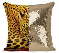 Fabulous Coussin avec Housse Sequin - Paillettes Doré Léopard Sur un Tonc d'Arbre [40 x 40 cm] Doré G