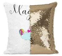 Fabulous Coussin avec Housse Sequin - Paillettes Doré Magique Licorne Rose Dormant sur Petit Nuage [40 x 40 cm] Doré G