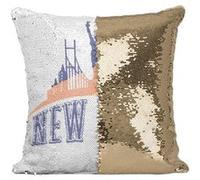Fabulous Coussin avec Housse Sequin - Paillettes Doré New York Skyline [40 x 40 cm] Doré G