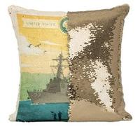 Fabulous Coussin avec Housse Sequin - Paillettes Doré Pearl Harbor Hawaii Affiche Vintage [40 x 40 cm] Doré G