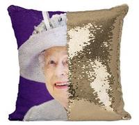 Fabulous Coussin avec Housse Sequin - Paillettes Doré Reine Elisabeth II Vetements Gris [40 x 40 cm] Doré G