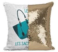 Fabulous Coussin avec Housse Sequin - Paillettes Doré Sac à Main - L'argent ne Fait Pas le Bonheur [40 x 40 cm] Doré G