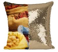 Fabulous Coussin avec Housse Sequin - Paillettes Doré Sac de Piment Epices Inde [40 x 40 cm] Doré G