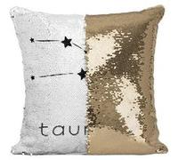 Fabulous Coussin avec Housse Sequin - Paillettes Doré Taureau Etoile Signe Astrologie [40 x 40 cm] Doré G