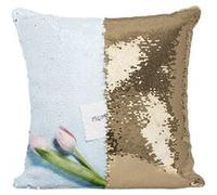 Fabulous Coussin avec Housse Sequin - Paillettes Doré Tulipes et Petit Mot Maman [40 x 40 cm] Doré G