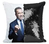 Fabulous Coussin avec Housse Sequin - Paillettes Noir Arnold Schwarzenegger Gouverneur [40 x 40 cm] Noir G