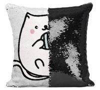 Fabulous Coussin avec Housse Sequin - Paillettes Noir Chat Pusheen Pelotte de Laine Dessin Kawai [40 x 40 cm] Noir G