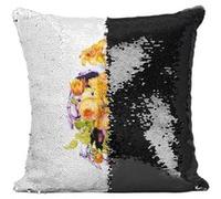Fabulous Coussin avec Housse Sequin - Paillettes Noir Crane et Jonquilles [40 x 40 cm] Noir G