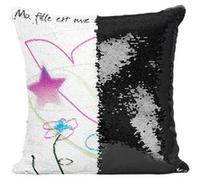 Fabulous Coussin avec Housse Sequin - Paillettes Noir Dessin d'enfant Ma Fille Est une Artiste [40 x 40 cm] Noir G