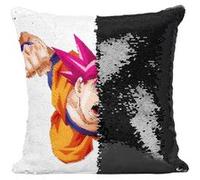 Fabulous Coussin avec Housse Sequin - Paillettes Noir Dragon Ball Super Son Goku Super Saiyan Dieu Rouge [40 x 40 cm] Noir G