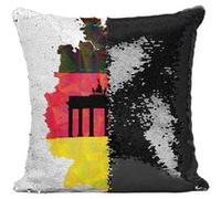Fabulous Coussin avec Housse Sequin - Paillettes Noir Drapeau Carte Allemagne [40 x 40 cm] Noir G