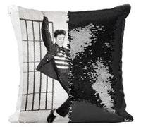 Fabulous Coussin avec Housse Sequin - Paillettes Noir Elvis Presley Chanteur 2 [40 x 40 cm] Noir G