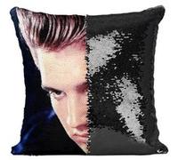 Fabulous Coussin avec Housse Sequin - Paillettes Noir Elvis Presley Chanteur 5 [40 x 40 cm] Noir G