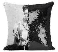 Fabulous Coussin avec Housse Sequin - Paillettes Noir Elvis Presley Chanteur 7 [40 x 40 cm] Noir G