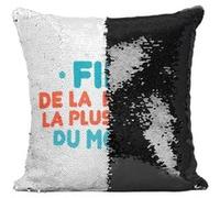 Fabulous Coussin avec Housse Sequin - Paillettes Noir Fils de la Maman la plus belle du Monde [40 x 40 cm] Noir G