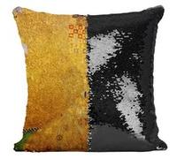 Fabulous Coussin avec Housse Sequin - Paillettes Noir Gustav Klimt Portrait d'Adèle Bloch Bauer [40 x 40 cm] Noir G