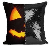 Fabulous Coussin avec Housse Sequin - Paillettes Noir Halloween Citrouille Effrayante [40 x 40 cm] Noir G