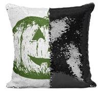 Fabulous Coussin avec Housse Sequin - Paillettes Noir Halloween Citrouille Effrayante Verte [40 x 40 cm] Noir G