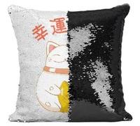 Fabulous Coussin avec Housse Sequin - Paillettes Noir Maneki Neko Chat [40 x 40 cm] Noir G