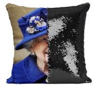 Fabulous Coussin avec Housse Sequin - Paillettes Noir Reine Elisabeth II Vetements Bleu Royal [40 x 40 cm] Noir G