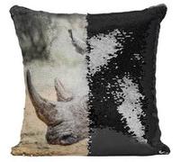 Fabulous Coussin avec Housse Sequin - Paillettes Noir Rhinocéros Blanc [40 x 40 cm] Noir G