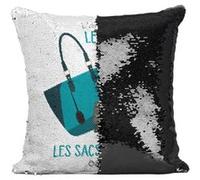 Fabulous Coussin avec Housse Sequin - Paillettes Noir Sac à Main - L'argent ne Fait Pas le Bonheur [40 x 40 cm] Noir G