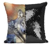 Fabulous Coussin avec Housse Sequin - Paillettes Noir Tete de Loup Vie Animale [40 x 40 cm] Noir G