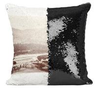 Fabulous Coussin avec Housse Sequin - Paillettes Noir Vieille Photo Cascades dans l'Oregon [40 x 40 cm] Noir G