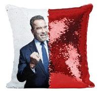 Fabulous Coussin avec Housse Sequin - Paillettes Rouge Arnold Schwarzenegger Gouverneur [40 x 40 cm] Rouge G