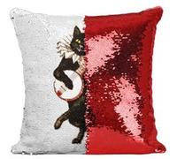 Fabulous Coussin avec Housse Sequin - Paillettes Rouge Chat Fou du Roi Illustration [40 x 40 cm] Rouge G