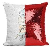 Fabulous Coussin avec Housse Sequin - Paillettes Rouge Chat Sous un Parapluie Aquarelle [40 x 40 cm] Rouge G