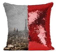 Fabulous Coussin avec Housse Sequin - Paillettes Rouge Des Quais de Seine à la Tour Eiffel Vue De Paris [40 x 40 cm] Rouge G