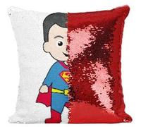 Fabulous Coussin avec Housse Sequin - Paillettes Rouge Enfant Superman Dessin Mignon [40 x 40 cm] Rouge G
