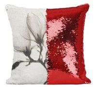 Fabulous Coussin avec Housse Sequin - Paillettes Rouge Fleur Monochrome Encre [40 x 40 cm] Rouge G