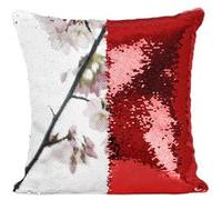 Fabulous Coussin avec Housse Sequin - Paillettes Rouge Fleurs de Cerisier Printemps [40 x 40 cm] Rouge G