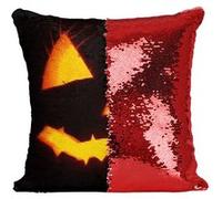Fabulous Coussin avec Housse Sequin - Paillettes Rouge Halloween Citrouille Effrayante [40 x 40 cm] Rouge G