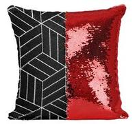 Fabulous Coussin avec Housse Sequin - Paillettes Rouge Motif Geometrique Cube [40 x 40 cm] Rouge G