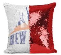 Fabulous Coussin avec Housse Sequin - Paillettes Rouge New York Skyline [40 x 40 cm] Rouge G