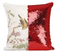 Fabulous Coussin avec Housse Sequin - Paillettes Rouge Oiseau sur une Branche Estampe [40 x 40 cm] Rouge G