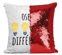 Fabulous Coussin avec Housse Sequin - Paillettes Rouge Ose Etre Différente [40 x 40 cm] Rouge G