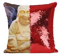 Fabulous Coussin avec Housse Sequin - Paillettes Rouge Petit Bouddha Assit Rieur Style Chinois [40 x 40 cm] Rouge G