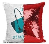 Fabulous Coussin avec Housse Sequin - Paillettes Rouge Sac à Main - L'argent ne Fait Pas le Bonheur [40 x 40 cm] Rouge G
