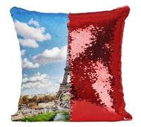 Fabulous Coussin avec Housse Sequin - Paillettes Rouge Tour Eiffel Depuis le Champs de Mars [40 x 40 cm] Rouge G