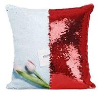 Fabulous Coussin avec Housse Sequin - Paillettes Rouge Tulipes et Petit Mot Maman [40 x 40 cm] Rouge G